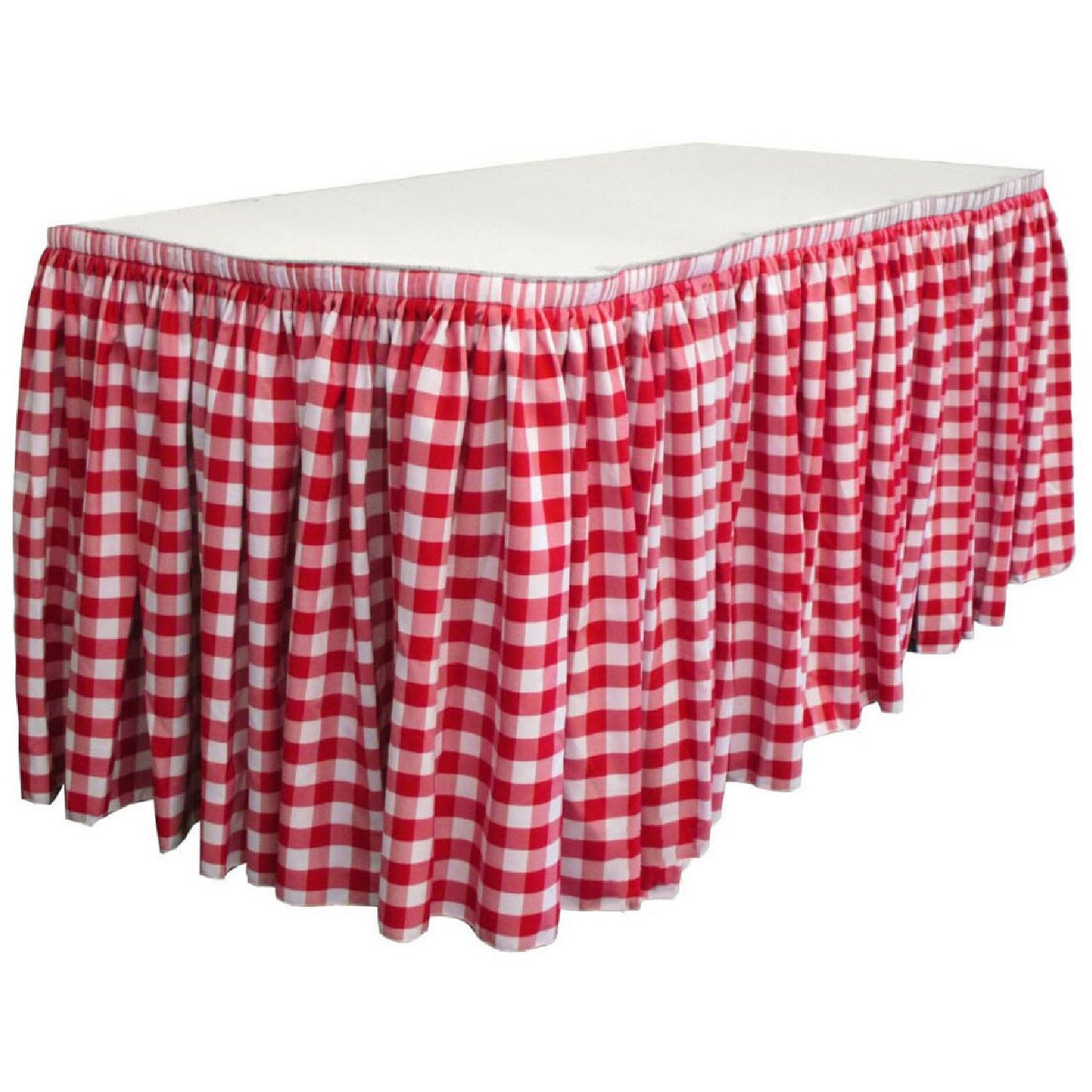 Gingham Checkered Table Skirt 30 Ft x 29 Inch 1 Inch Yarn Dyed Polyester With Clips